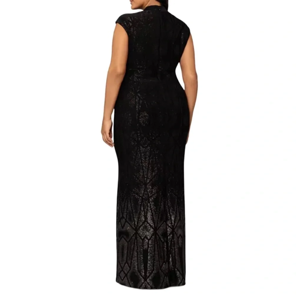 Betsy & Adam Ombré Glitter Print Gown size 18W NWT - Picture 2 of 10